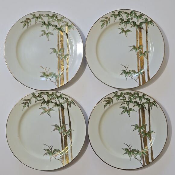 Hand Painted Bambo Plates Occupied Japan Set of 4 Mame-Zara Appetizer Dessert - Picture 1 of 16